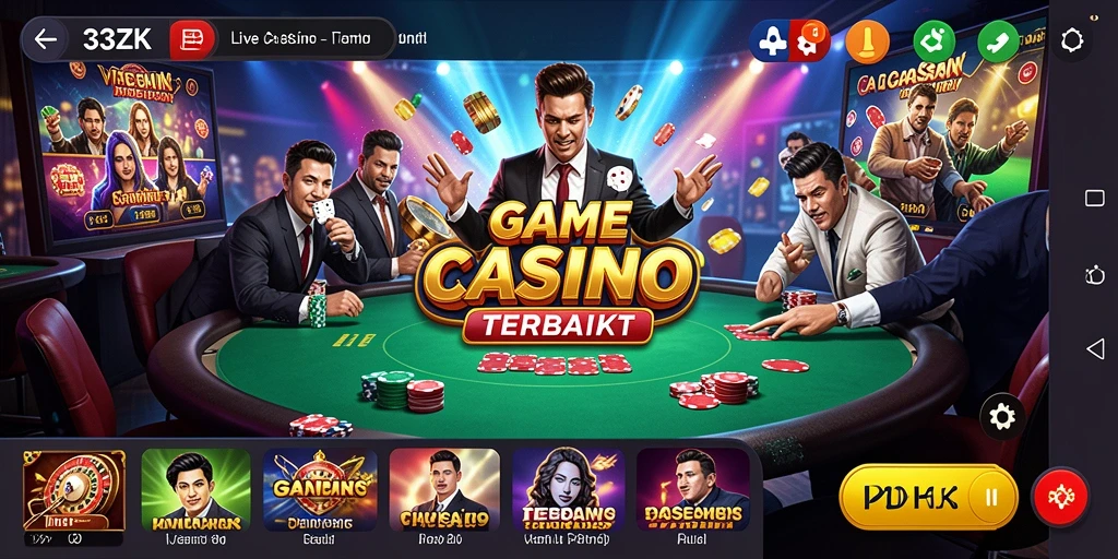 Screenshot gameplay Live Casino 33ZK menunjukkan suasana kasino yang nyata.