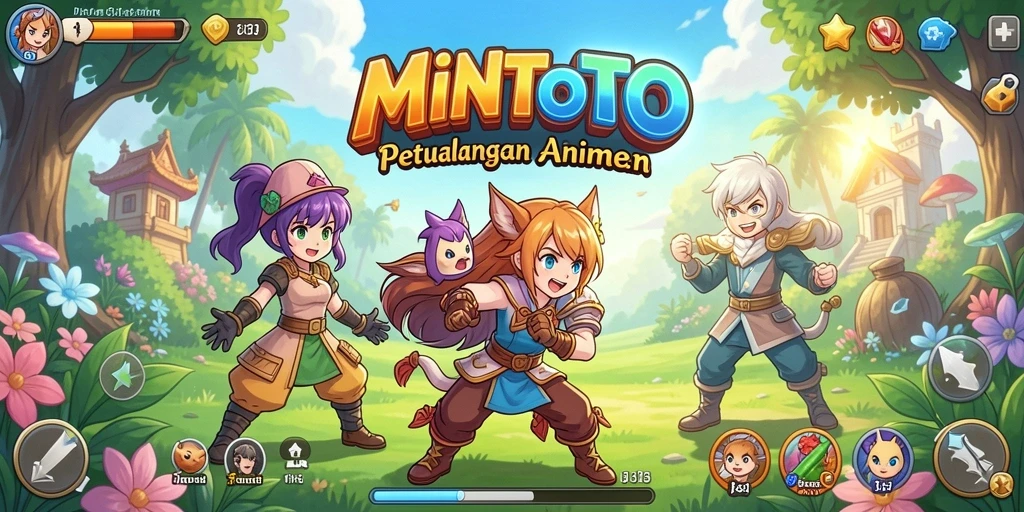 Tampilan gameplay MINTOTO dengan karakter anime yang dinamis.