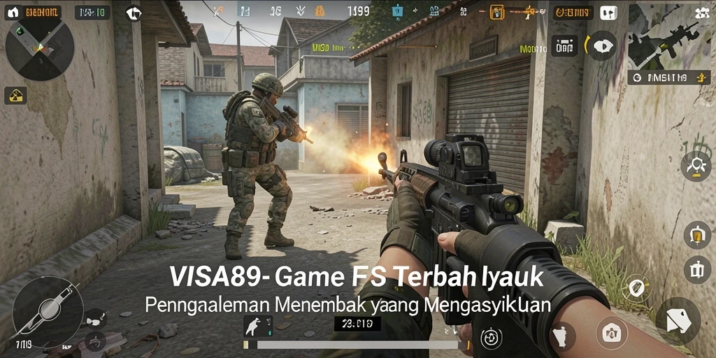 Screenshot utama dari gameplay FPS yang menegangkan di VISA89.